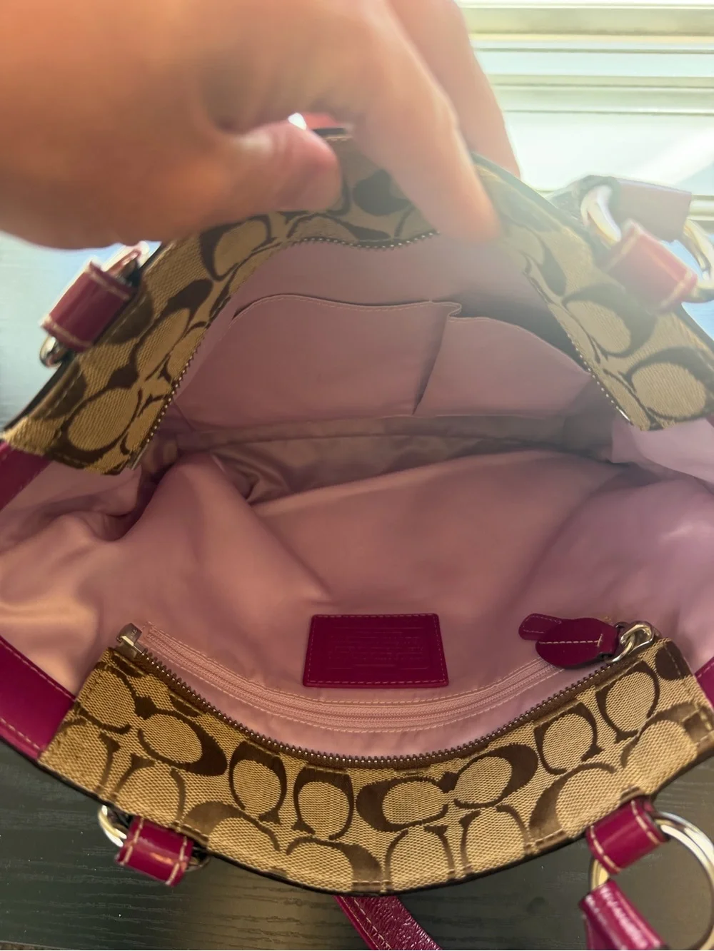 Coach Penelope Signature Canvas Tote with Berry Leather Trim Y2K F14693